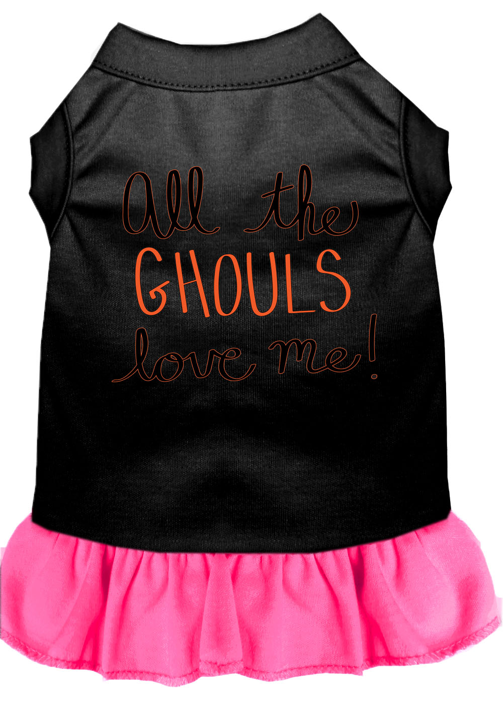 All the Ghouls Screen Print Dog Dress Black with Bright Pink Lg